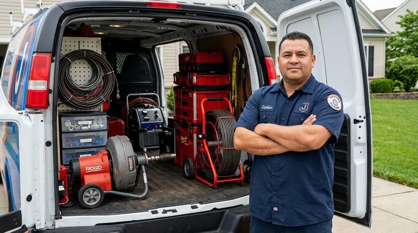 Professional drain cleaning equipment and Johns Plumbing LLC plumber in Amherst